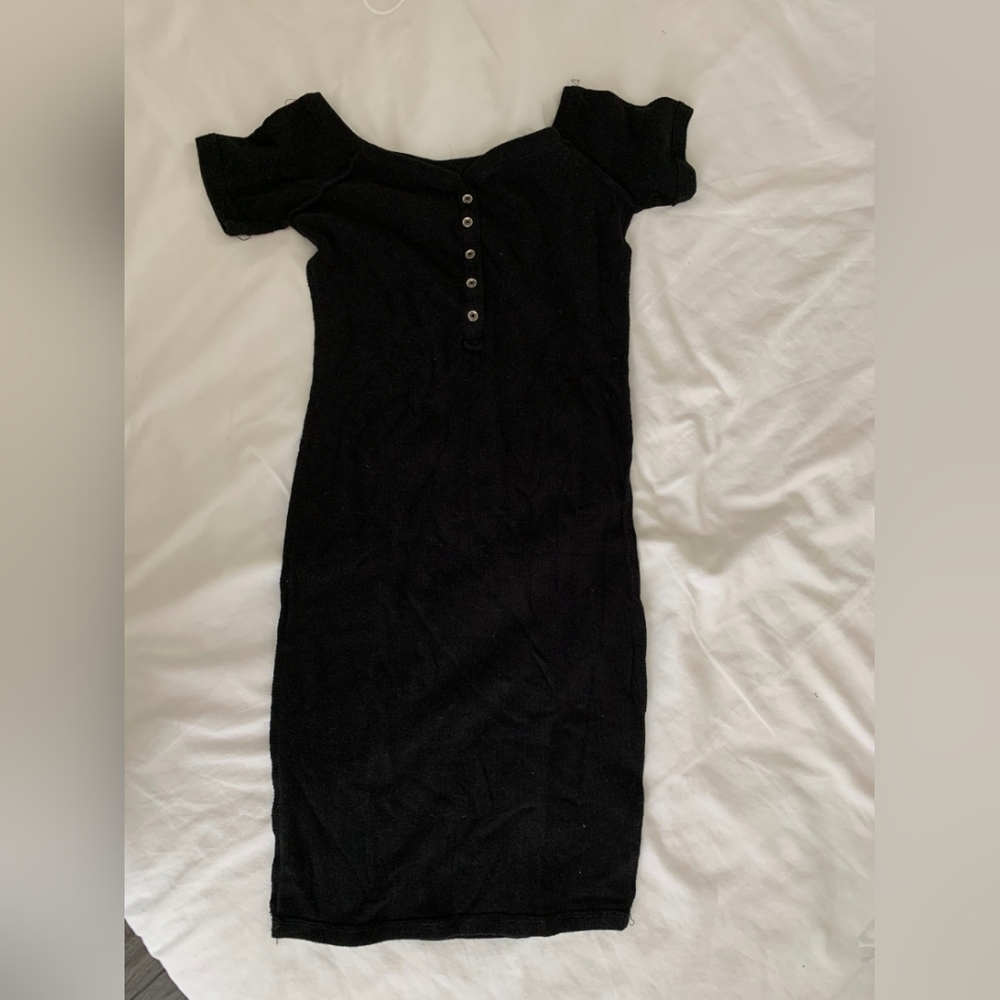 Off the shoulder black mini dress